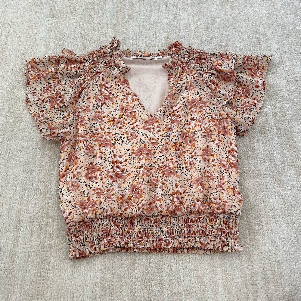 ASTR The Label Floral Smocked Crop Top S
